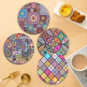 Lot de 4 sets de table durables, résistants à la chaleur, antidérapants, faciles à nettoyer, avec motifs géométriques colorés, protecteurs de table décoratifs pour la maison et la cuisine