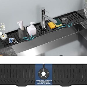 Plateau d&rsquo;égouttement avec poignée de robinet en silicone avec porte-savon et éponge, protection anti-éclaboussures pour évier de cuisine, tapis de séchage pour comptoir et accessoires de salle