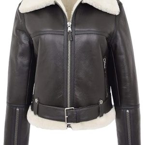 Veste d&rsquo;aviateur en peau de mouton véritable pour femme