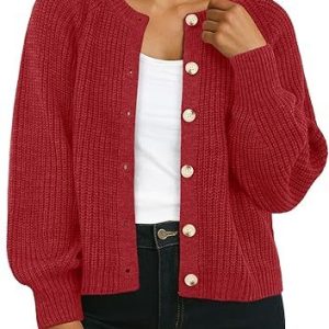 GRECERELLE Cardigan Femme Manches Longues Cardigans Épais Élégant Cardigan Casual Open Front Sweater Col Rond Pull Oversize Tricoté Pull Décontracté avec Boutons, Automne, Hiver