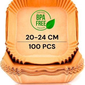 edihome, Papier Cuisson Air Fryer, pour Friteuse sans Huile, 100 Unitès, 20-24 cm, BPA Free, Jetable, pour Four, 5 à 8 litres (Carré, 20-24 cm) Visiter la boutique edihome